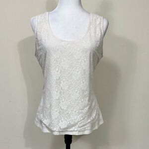 NWOT Kenar Off White Sheer Lace Overlay Front & Back Pullover Sleeveless Top L